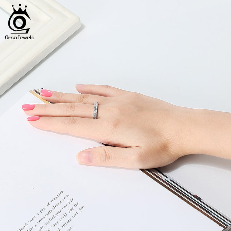 ORSA JEWELS Newest Zircon Stunning Women Thin Ring Sterling Silver Dating Party Authentic 925 Rings Fashion Fine Jewelry SR205 PAP SHOP 42