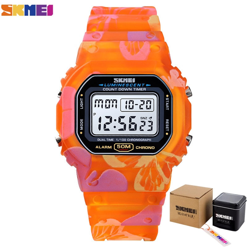 SKMEI Colorful Fashion Ladies Watches PU Transparent Shockproof Teenager Girls Wristwatches Digital Waterproof reloj mujer 1627 PAP SHOP 42
