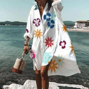 2021 Summer Women Dresses Turn-down Collar Print Casual Long Sleeve Shirt Dress Oversized Loose Beach Party Vestidos Robe Blouse PAP SHOP 42
