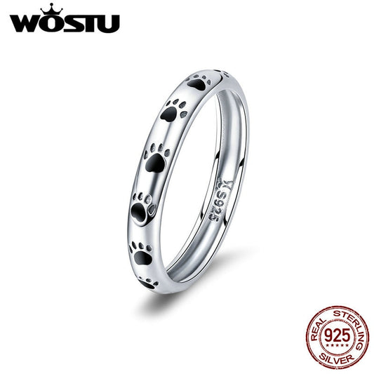 WOSTU TOP Sale 925 Sterling Silver Dog Cat Pets&#39; Footprint Finger Rings For Women Fashion Party Ring Anel Jewelry Gift CQR445 PAP SHOP 42