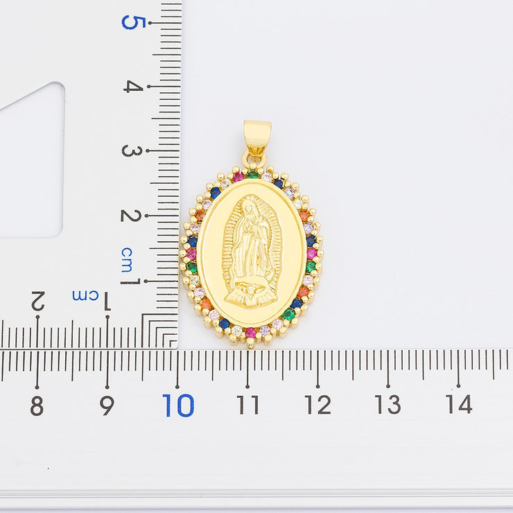 Nidin Rainbow Virgin Mary Pendant Necklaces For Women Gold Crystal Our Lady of Guadalupe Necklaces Copper Cubic Zircon Jewelry PAP SHOP 42