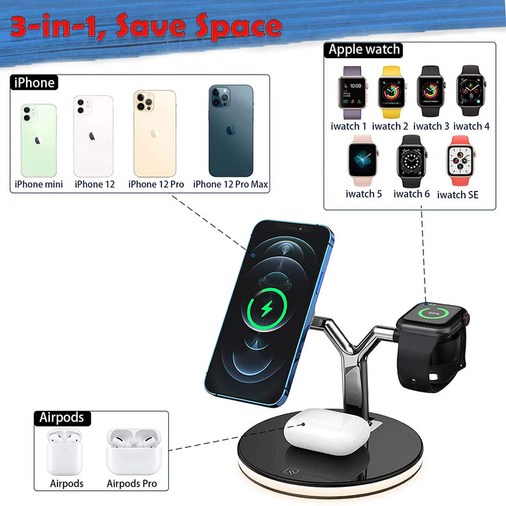 25W 3 in 1 Magnet Qi Fast Wireless Charger For Iphone 12 Mini Pro MAX Charging Station For Apple Watch 6 5 4 3 2 1 AirPods Pro PAP SHOP 42