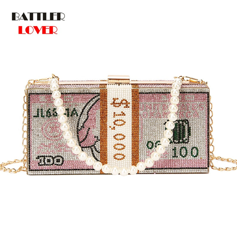 Stack of Cash Women Diamond Money Dinner Purses and Handbags Evening Clutch Bags for Female Chain Luxury Wedding Flaps Totes PAP SHOP 42