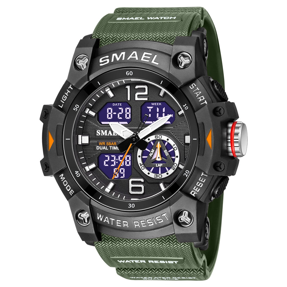 2022 New SMAEL Dual Time Men Watches 50m Waterproof Military Watches for Male 8007 Shock Resisitant Sport Watches Gifts Wtach PAP SHOP 42