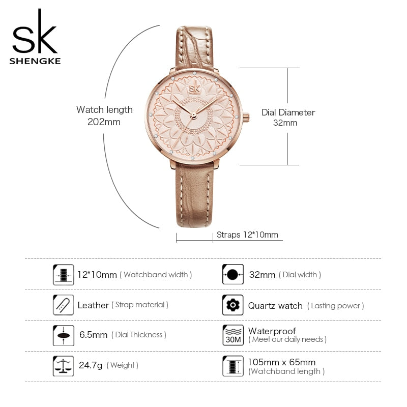 Shengke Women Watches Casual Flower Dial Japanese Quartz Movement Elegant Light Leather Watches for Women Leather Reloj Mujer PAP SHOP 42
