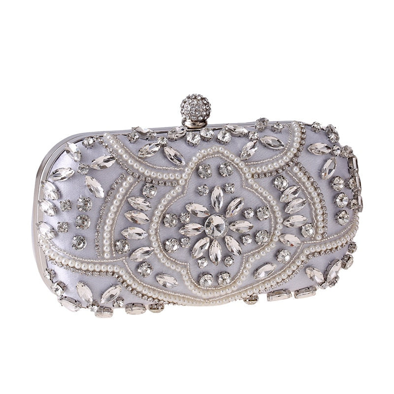 Women&#39;s Evening Clutch Bag Party Purse Luxury Wedding Clutches For Bridal Exquisite Crystal Ladies Handbag Apricot Silver Wallet PAP SHOP 42