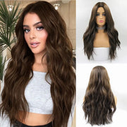 Long Brown Ombre Synthetic Wigs for Women Natural Hair Wavy Wigs Middle Part Female Wig Cosplay Heat Resistant Fiber Wigs PAP SHOP 42