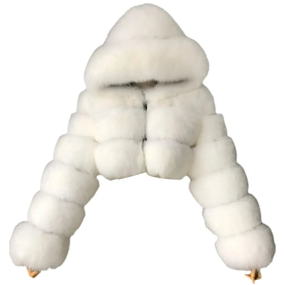 Loose Women Jacket 2021 Fashion Autumn Winter Faux Fur Cropped Coat Fluffy Zip Hooded Warm Short Jacket PAP SHOP 42