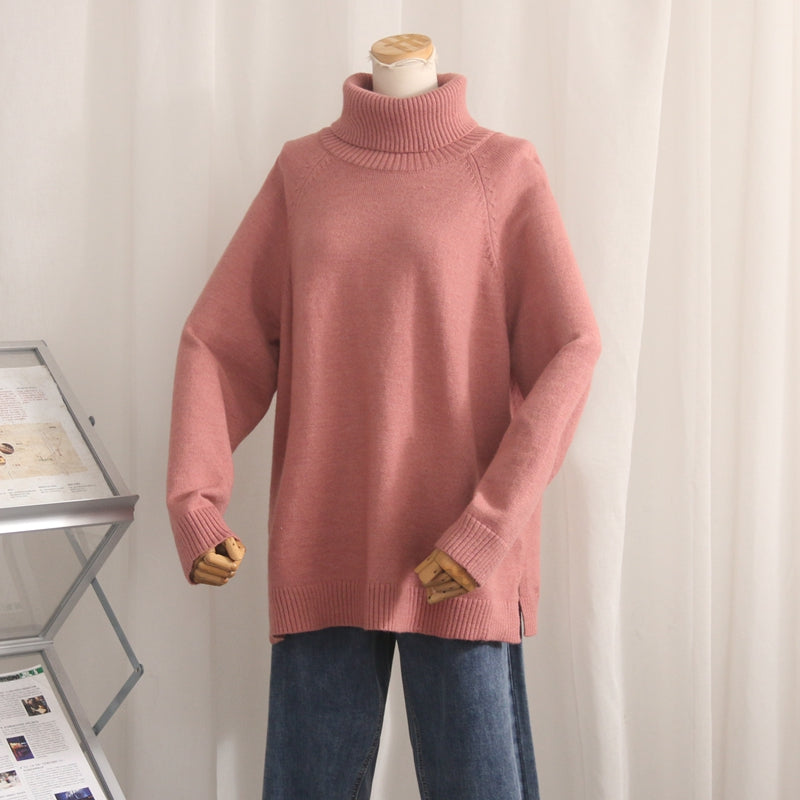 Fat Girl Plus size women clothing Autumn and Winter Clothing Loose Mid-Length Pile Collar Top Korean Style Bottoming Shirt Turtleneck Solid Color Sweater PAP SHOP 42