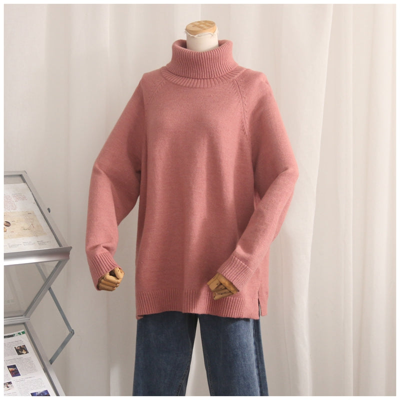 Fat Girl Plus size women clothing Autumn and Winter Clothing Loose Mid-Length Pile Collar Top Korean Style Bottoming Shirt Turtleneck Solid Color Sweater PAP SHOP 42