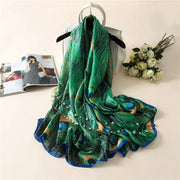 [Peacesky]New Fashion Designer Silk Scarfs Women Luxury Brand Print Peacock Feathers Silk Foulard Scarf PAP SHOP 42