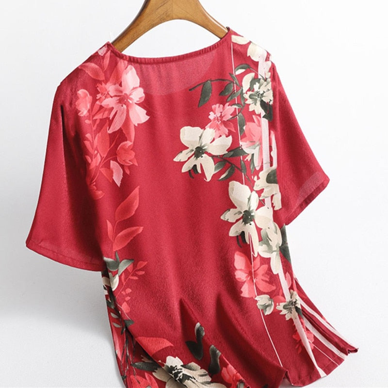 Fashion T Shirt Ladies Summer Thin Sleeve Loose Floral Printed Floral T-Shirt Loose Casual Plus Size 4XL PAP SHOP 42