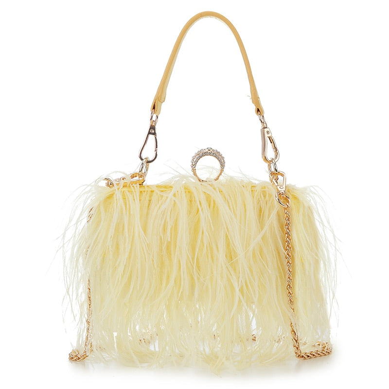Luxury Ostrich Feather Party Evening Clutch Bag Women Wedding Purses and Handbags Small Shoulder Chain Bag Designer Bag 16 Color PAP SHOP 42