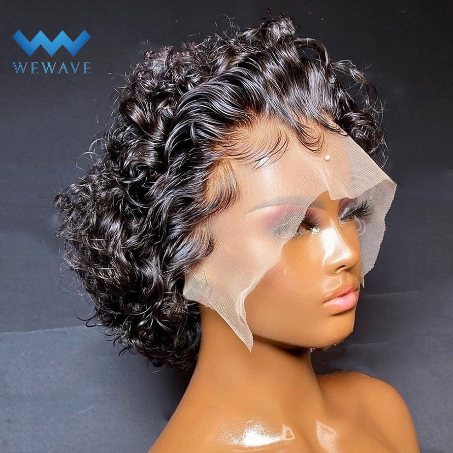 Pixie Cut Wig Human Hair Colored Short Bob Curly Lace Front Wig Cheap Transparent 99j Burgundy Deep Water Wave Wigs For Women PAP SHOP 42