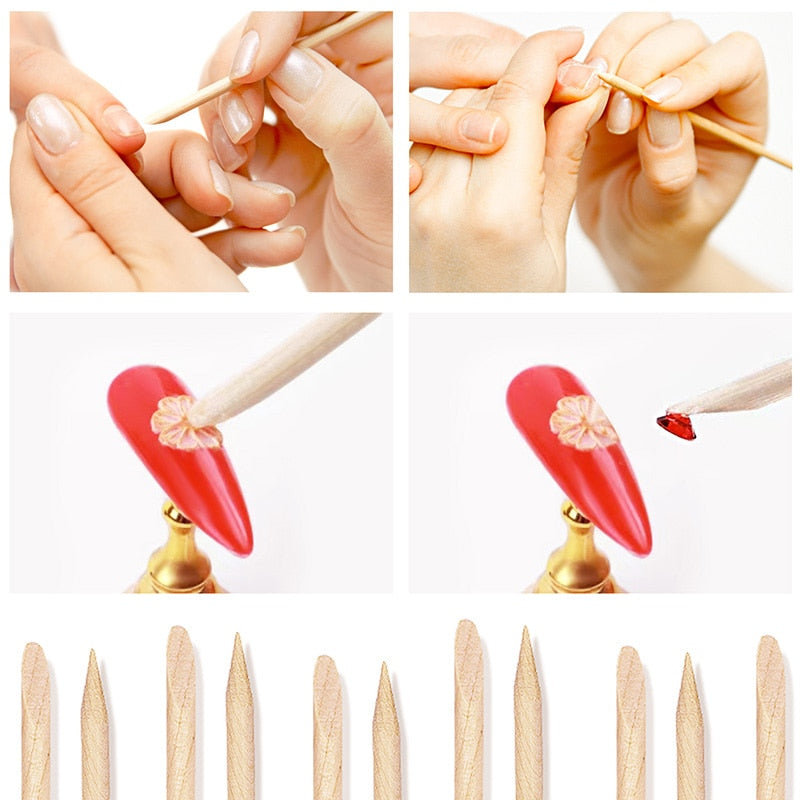 Lurayee Nail Cuticle Pusher Orange Wood Sticks Nail Manicures Remover Wooden Design Nail Gel Polish Drawing Stick for Nail Art PAP SHOP 42