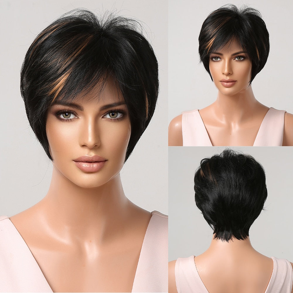 EASIHAIR Blonde Ombre Short Wigs Synthetic Hair Wigs for Women Natural Futura Hair With Bangs Daily Wigs Heat Resistant PAP SHOP 42