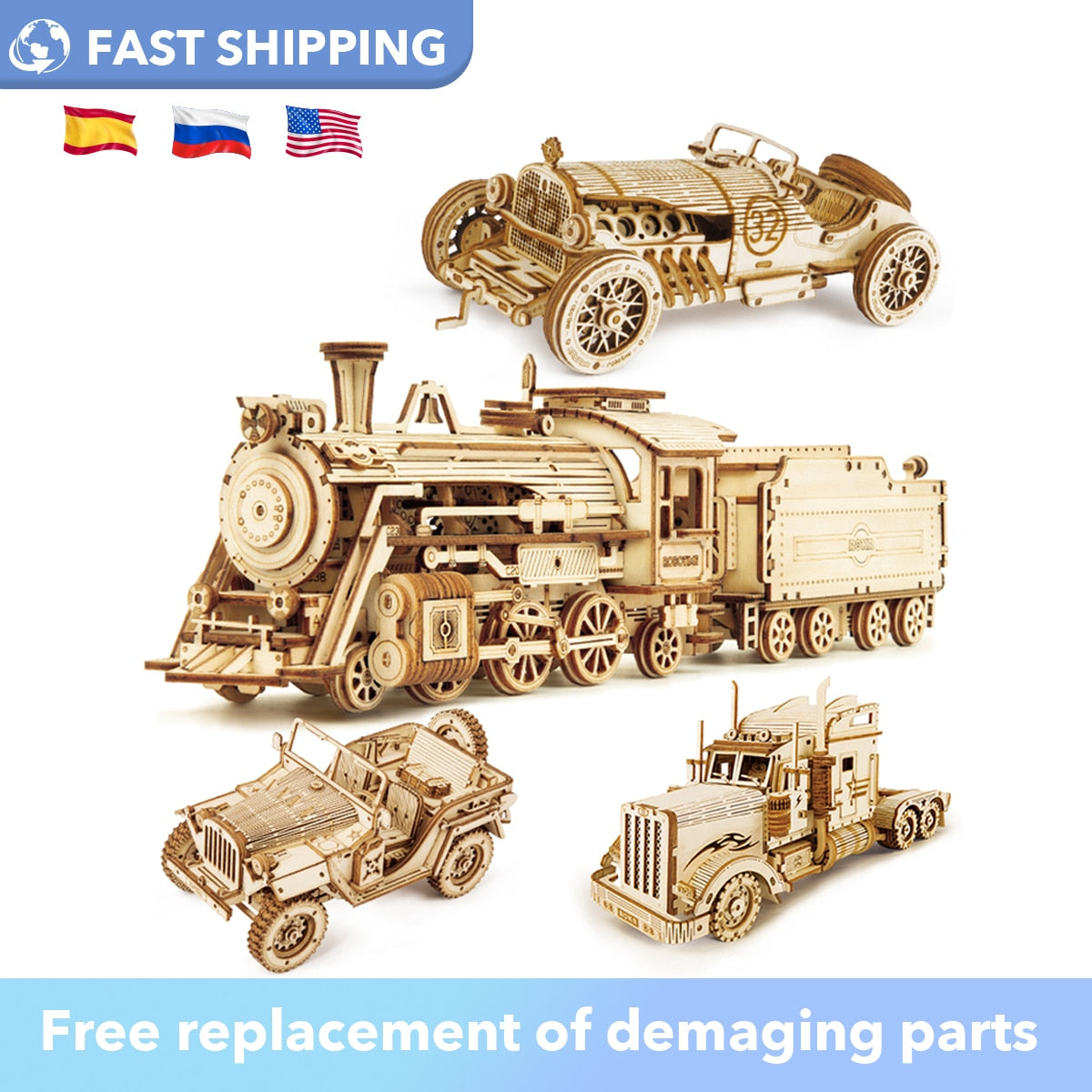 Robotime Rokr Wooden Mechanical Train 3D  Puzzle Car Toy Assembly Locomotive Model Building Kits for Children Kids Birthday Gift PAP SHOP 42