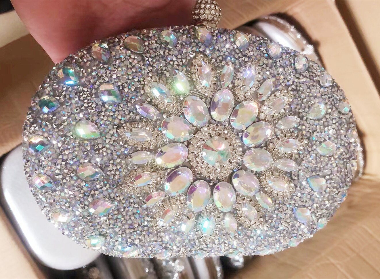 Wedding Diamond Silver Floral Crystal Sling Package Woman Clutch Bag Cell Phone Pocket Matching Wallet Purse Handbags PAP SHOP 42