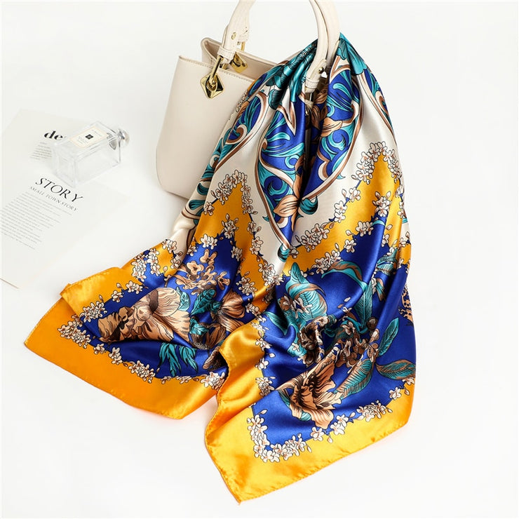 2022 Design Brand Women Silk Scarf Square Chain Print Head Scarfs Female Satin Hijab Scarves Shawl Wrap Lady Headband Foulard PAP SHOP 42