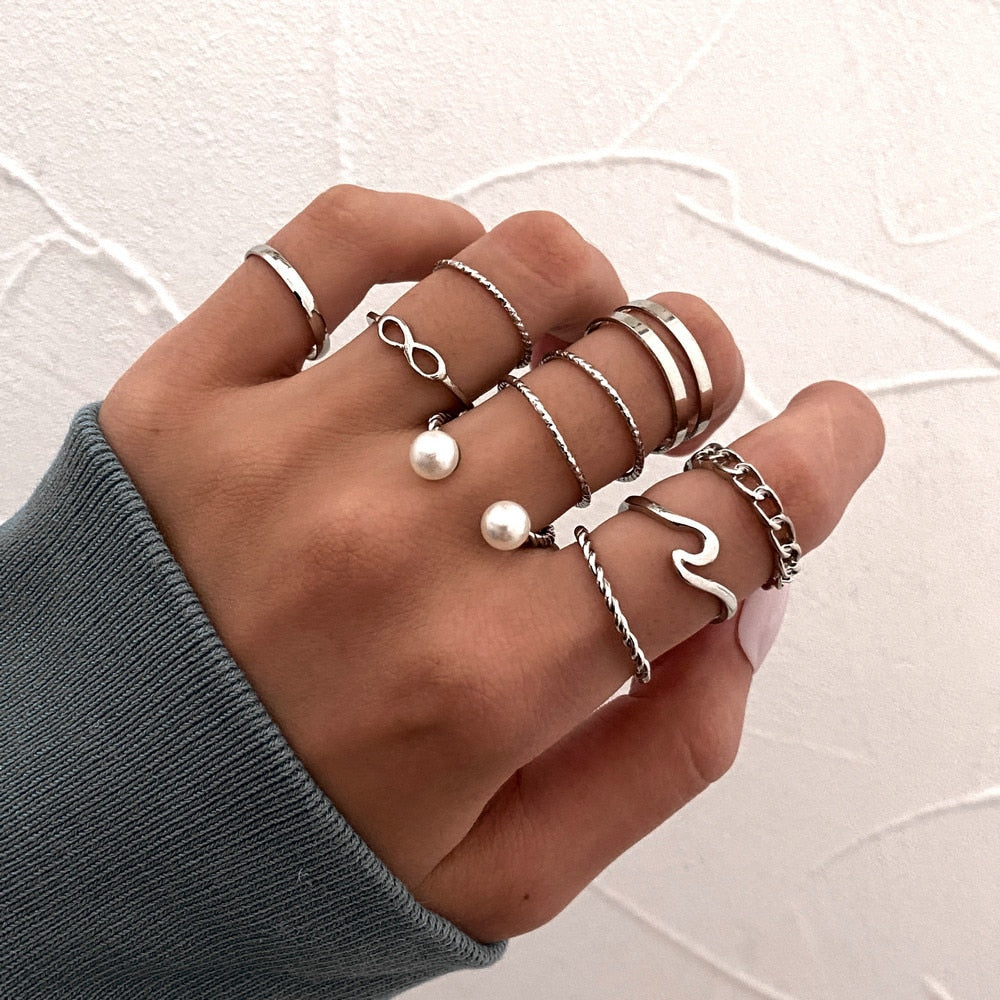 LATS 7pcs Fashion Jewelry Rings Set Hot Selling Metal Hollow Round Opening Women Finger Ring for Girl Lady Party Wedding Gifts PAP SHOP 42