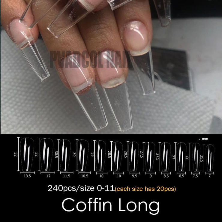 Gel Nails Extension System Full Cover Sculpted Clear Stiletto Coffin False Nail Tips 240pcs/bag PAP SHOP 42