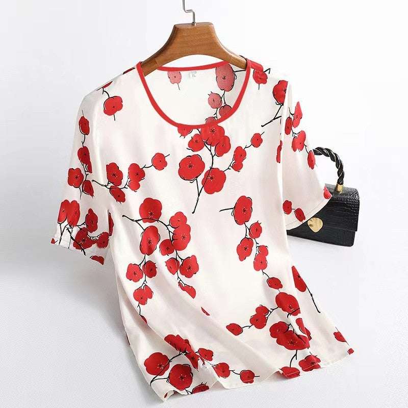 NEW SUMMER Fashion Casual Loose Casual Floral Print Short Sleeve Round Neck T-shirt Tops Blouses PAP SHOP 42