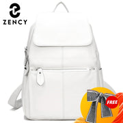 Zency White Soft Leather Women Backpack A+ High Quality Daily Large Capacity Knapsack Travel Bag Casual Lady Beige Stylish Black