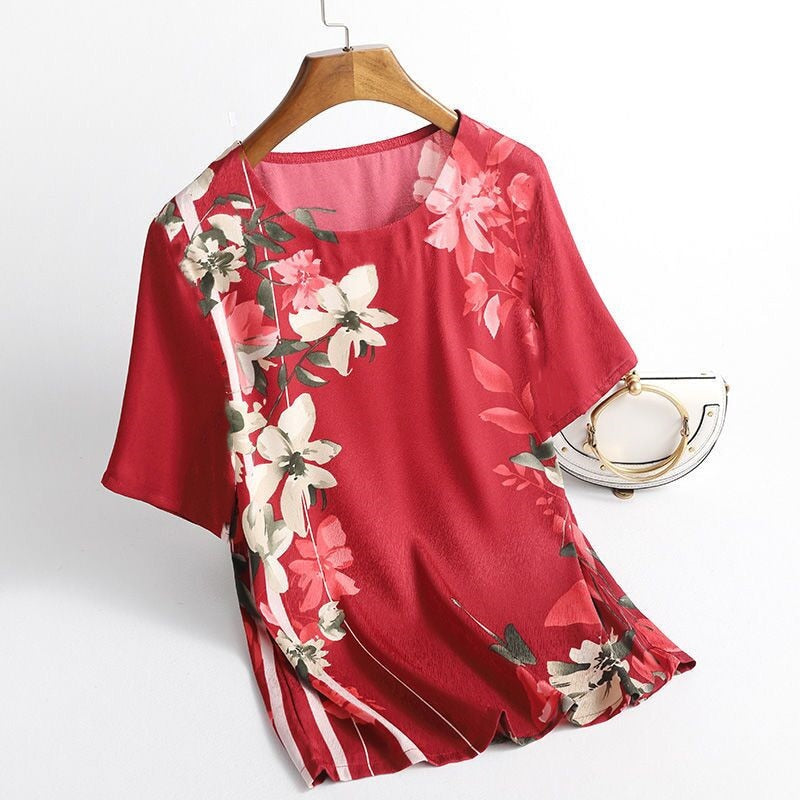 Fashion T Shirt Ladies Summer Thin Sleeve Loose Floral Printed Floral T-Shirt Loose Casual Plus Size 4XL PAP SHOP 42