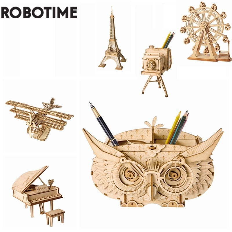 Robotime 7 Kinds DIY 3D Wooden Animal&amp;Building Puzzle Game Assembly Toy Gift for Children Kids Adult Model Kits TG207 PAP SHOP 42