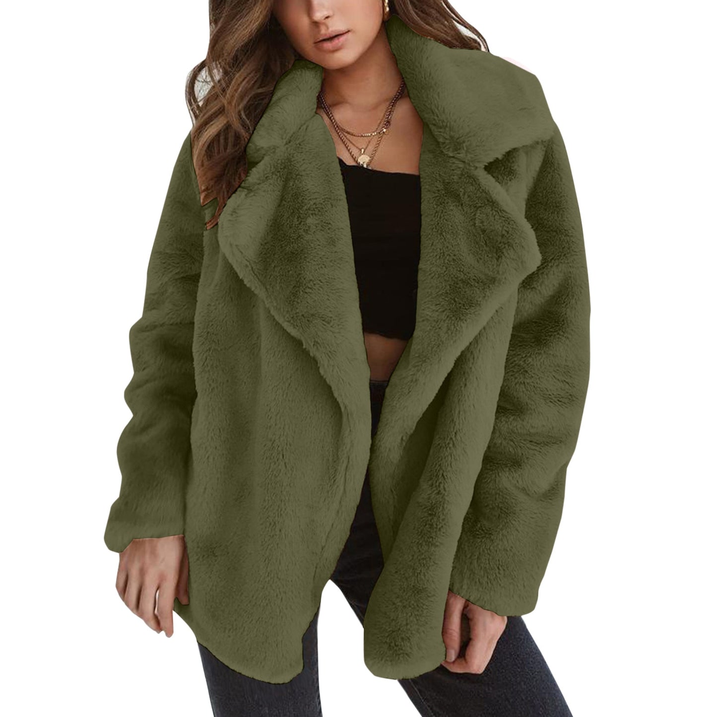 Women Fleece Jacket 2023 Winter Thickened Faux Fur Outwear Lady Long Sleeve Lapel Furry Warm Cardigan Coats Chaquetas Para Mujer
