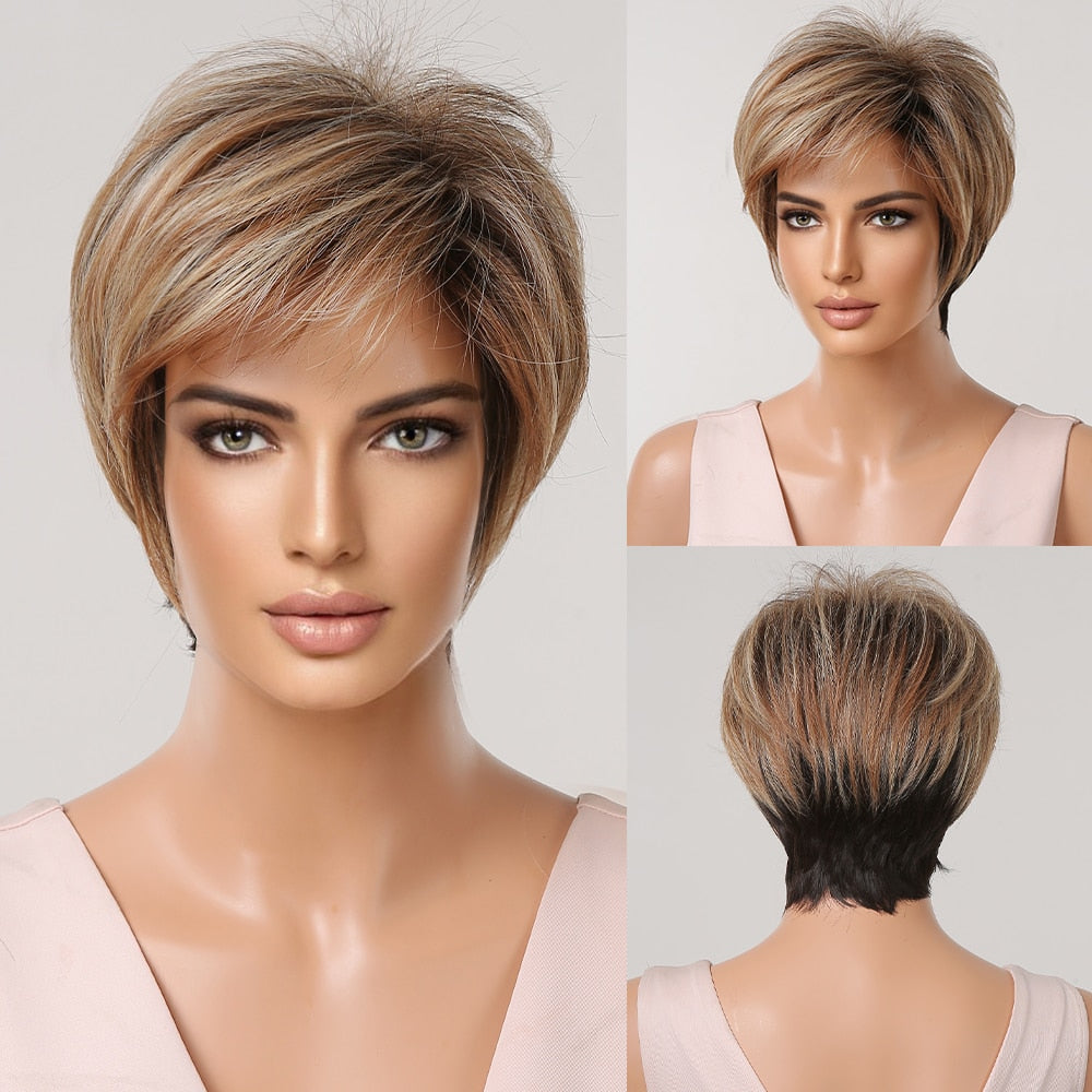 EASIHAIR Blonde Ombre Short Wigs Synthetic Hair Wigs for Women Natural Futura Hair With Bangs Daily Wigs Heat Resistant PAP SHOP 42