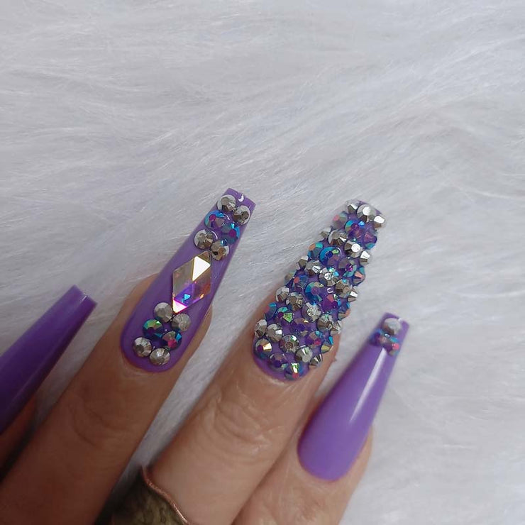24pcs New luxury jewelry long ballet coffin fake nails crystal diamond purple PAP SHOP 42
