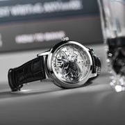 OBLVLO Retro Casual Men Skeleton Automatic Watch Mechanical Calfskin Strap Mineral Crystal Glass Waterproof Clock Dial 45mm VM PAP SHOP 42