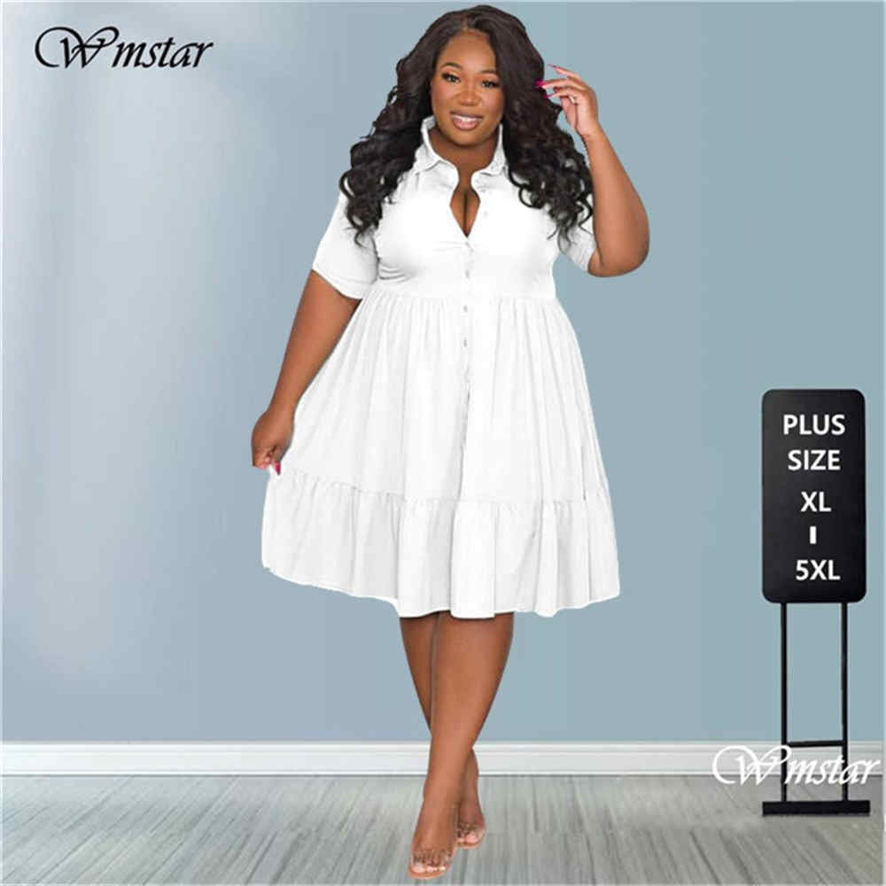 Wmstar Plus Size Summer Dresses Women&#39;s Clothing Solid Elegant Casual Cute Ball Gown Shirts Mini Dress Wholesale Dropshipping PAP SHOP 42