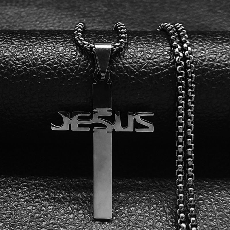 Stainless Steel Long JESUS CROSS Necklaces for Men Jewelry Gold Color Chain Necklaces Jewelry corrente masculina N1174S02 PAP SHOP 42