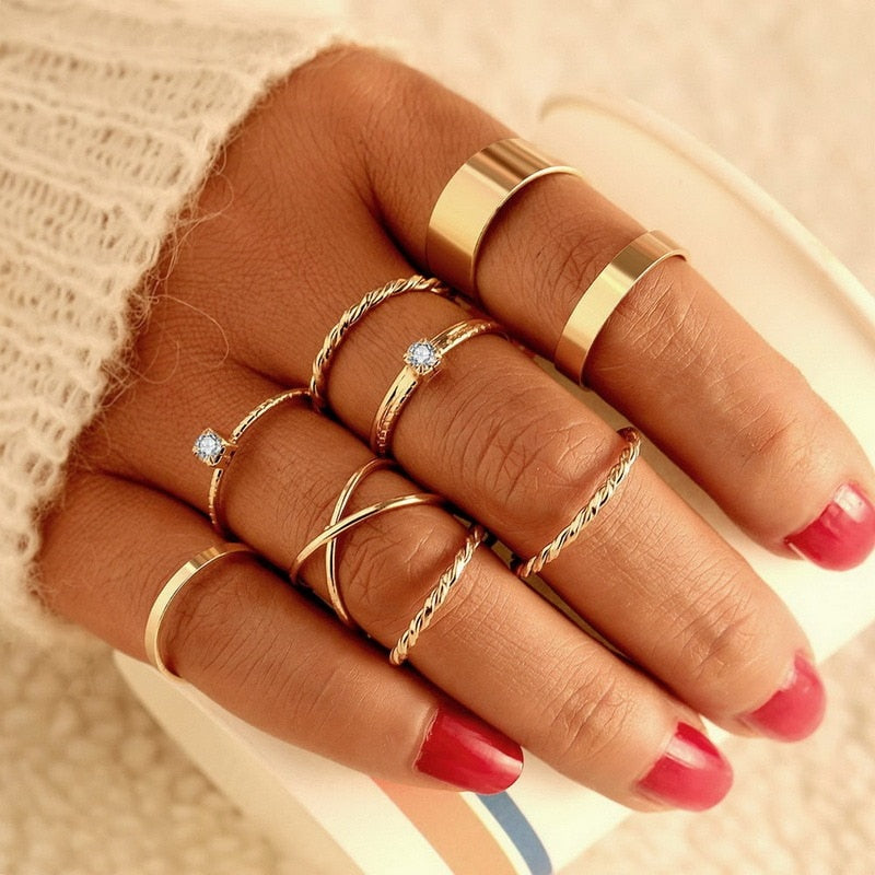 Bohemian Geometric Rings Set For Women Vintage Star Moon Flower Knuckle Finger Ring Women Girl Fashion Jewelry Gift PAP SHOP 42
