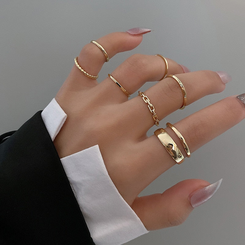 LATS 7pcs Fashion Jewelry Rings Set Hot Selling Metal Hollow Round Opening Women Finger Ring for Girl Lady Party Wedding Gifts PAP SHOP 42