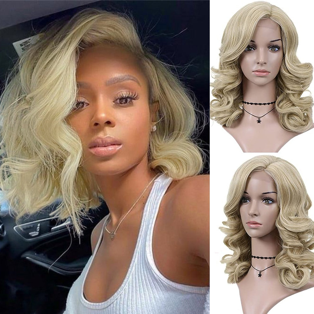 FAVE Loose Body Wave Curly Synthetic Bob Wig Side Part Lace Wigs For Black White Woman Cosplay Party Daily Heat Resistant Fiber PAP SHOP 42
