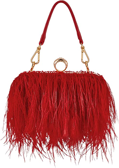 Luxury Ostrich Feather Party Evening Clutch Bag Women Wedding Purses and Handbags Small Shoulder Chain Bag Designer Bag 16 Color PAP SHOP 42