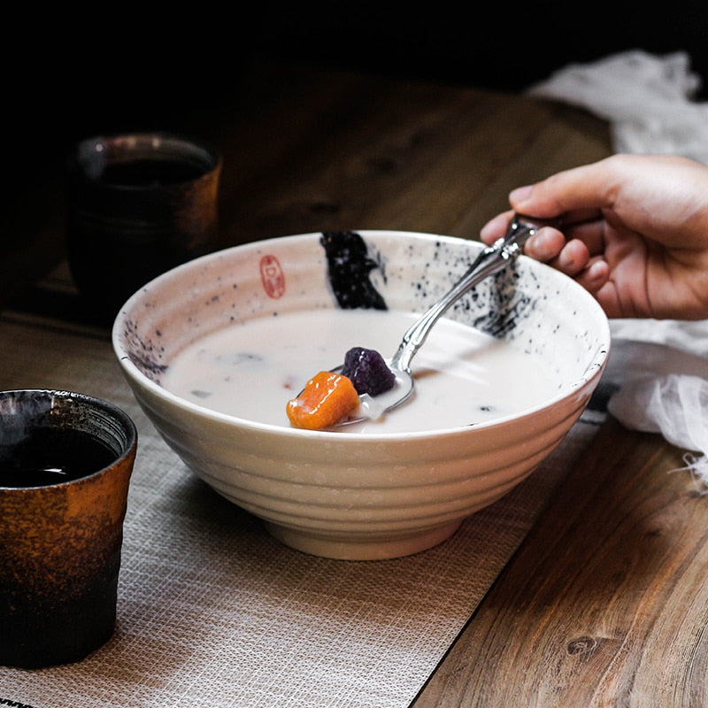 Japanese style 7.5 inch large bowl ramen bowl ceramic soup bowl retro tableware hat bowl trumpet bowl ceramic PAP SHOP 42