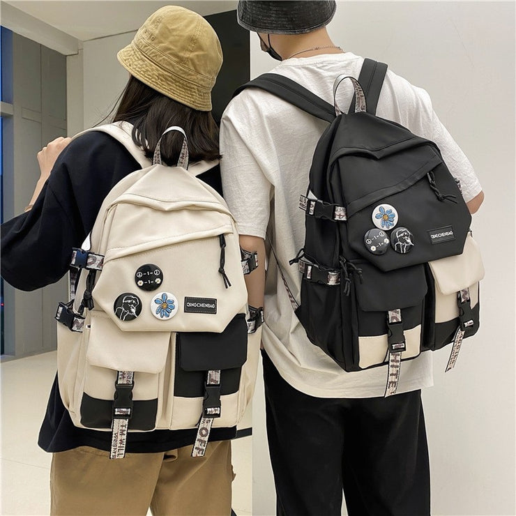 Fashion waterproof nylon women Backpack Girl travel High capacity student men black and white patchwork color laptop bag