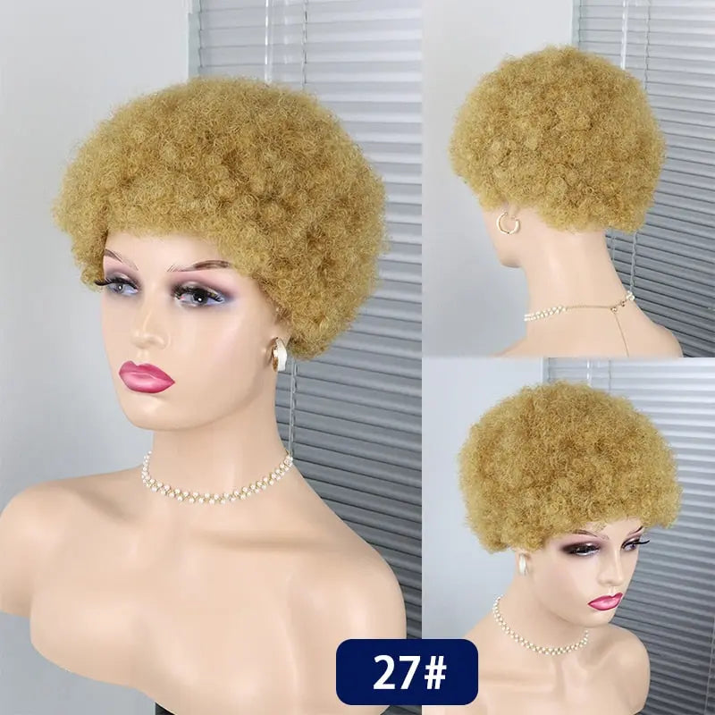 Short Curly Hair Wigs Pixie Cut Brazilian Human Hair For Black Women Natural Black Glueless Afro Kinky Curly Fluffy Hair Wigs PAP SHOP 42